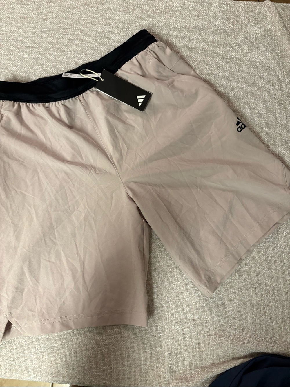 NWT Adidas Men's Beige Training Shorts with Elastic/Drawstring Waist Size S